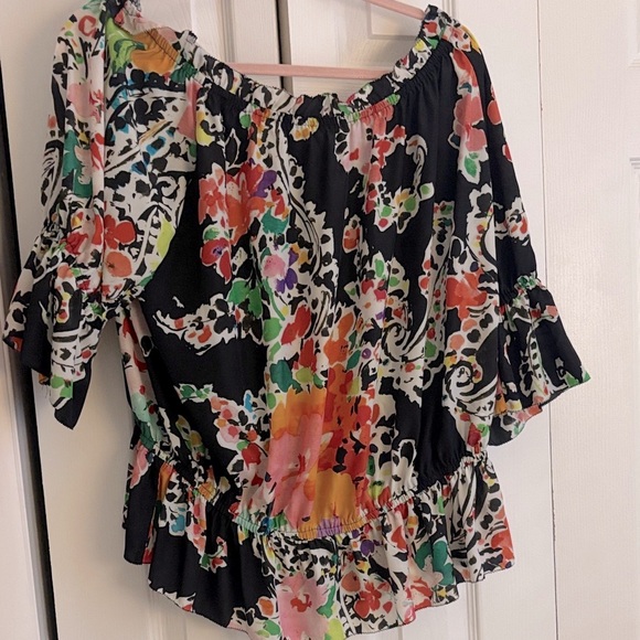 Lauren Ralph Lauren Plus Size On/Off-Shoulder Floral Blouse –Ruffle Hem, XL, EUC - Picture 1 of 5